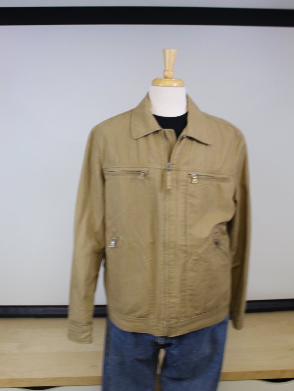 Banana Republic Canvas Jacket‎ Mens L Tan Y2K Cotton Linen Zip Utility Coat